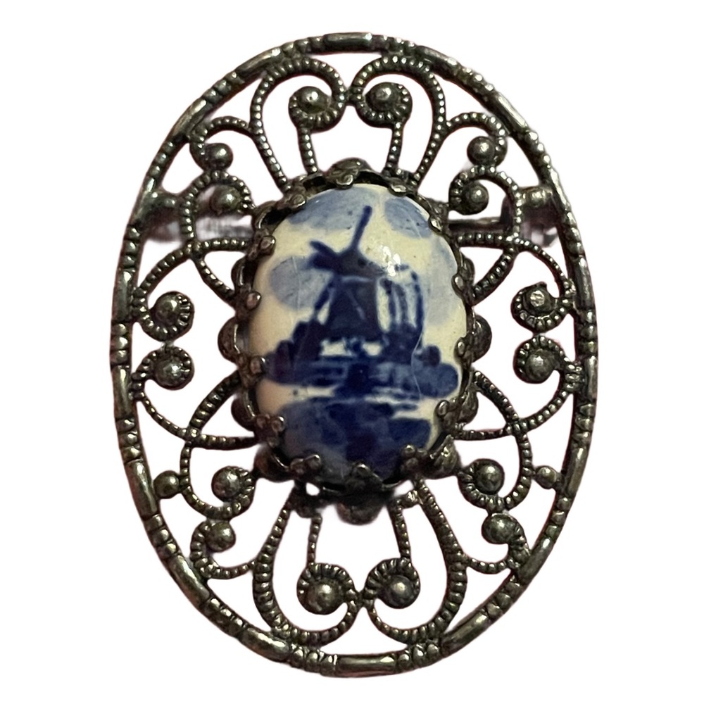Vintage Delft Windmill Brooch